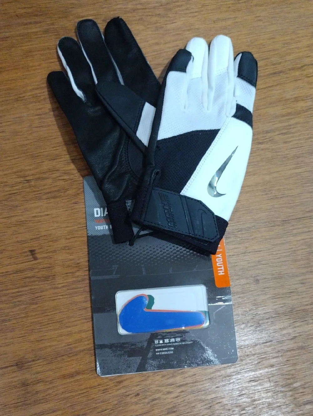 Nike Black, White & Orange Diamond Elite Youth Batting Gloves